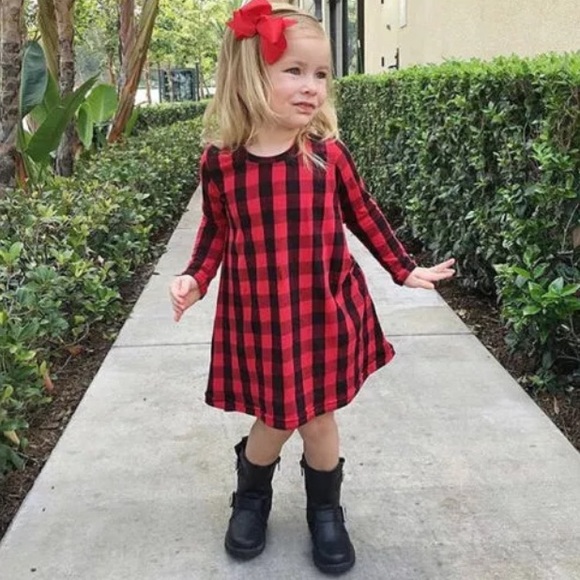 Buffalo Plaid Red Black High Lo Dress - Picture 4 of 8